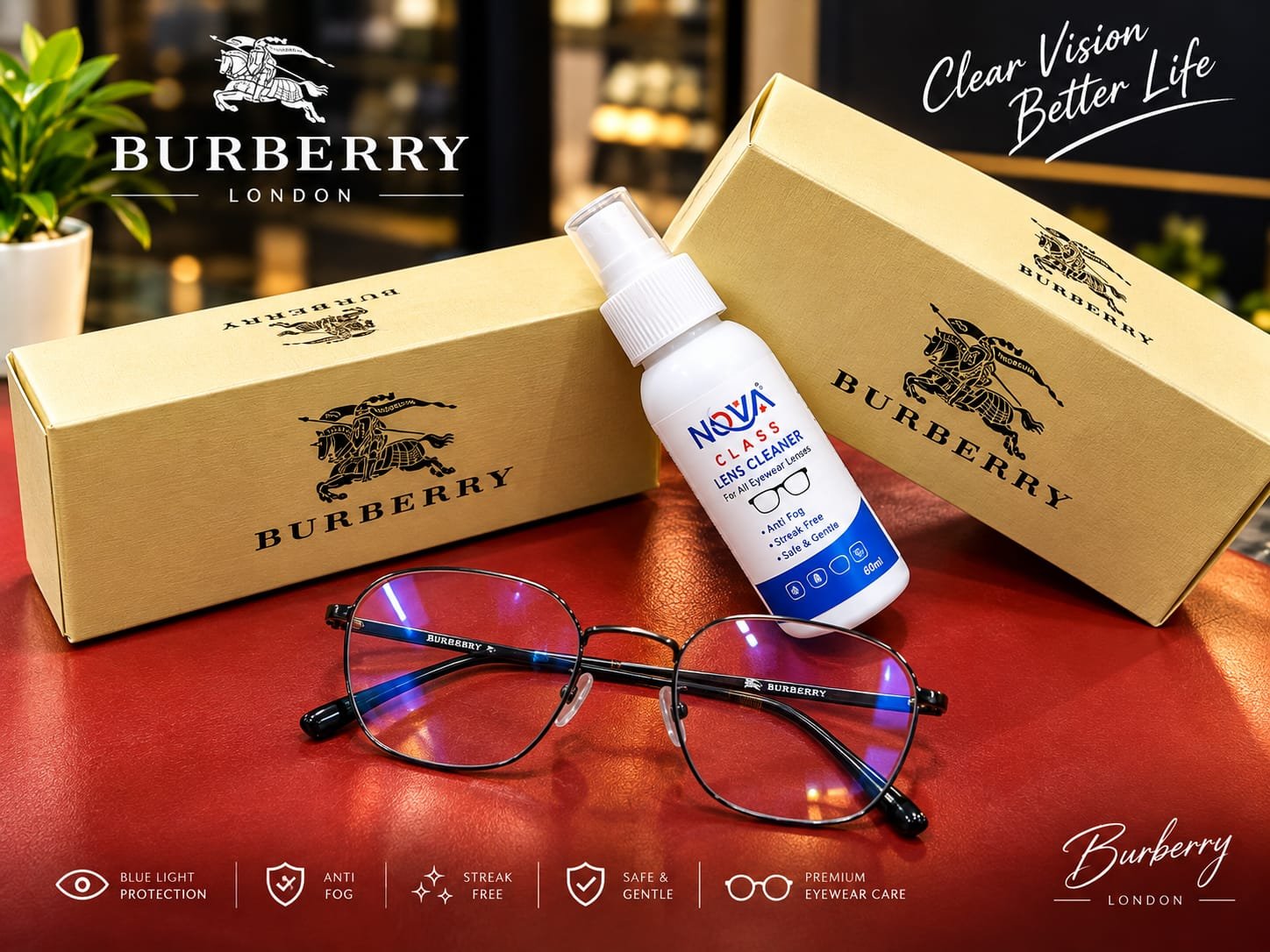 . BURBERRY LONDON - BLACK METAL ROUND FRAME + BLUE LIGHT V2